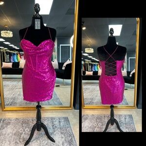 NEW PINK SEQUIN COCKTAIL HOMECOMING DRESS SIZE 12